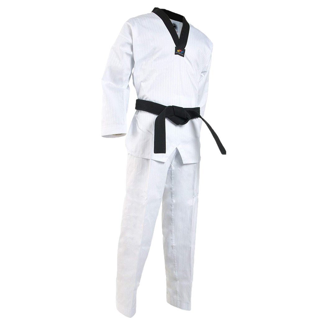 Võ phục Taekwondo cổ đen vải sọc hiệu Black Eagle cao cấp